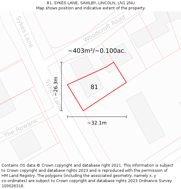 81, SYKES LANE, SAXILBY, LINCOLN, LN1 2NU: Plot and title map