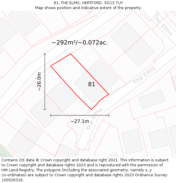 81, THE ELMS, HERTFORD, SG13 7UY: Plot and title map