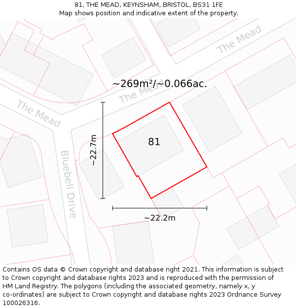 81, THE MEAD, KEYNSHAM, BRISTOL, BS31 1FE: Plot and title map