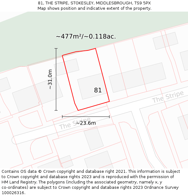 81, THE STRIPE, STOKESLEY, MIDDLESBROUGH, TS9 5PX: Plot and title map
