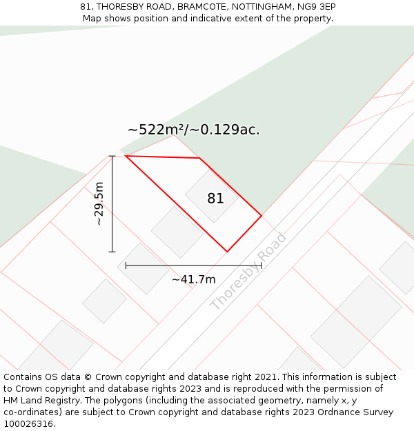 81, THORESBY ROAD, BRAMCOTE, NOTTINGHAM, NG9 3EP: Plot and title map