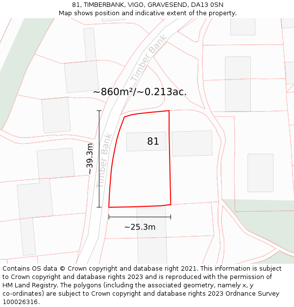 81, TIMBERBANK, VIGO, GRAVESEND, DA13 0SN: Plot and title map