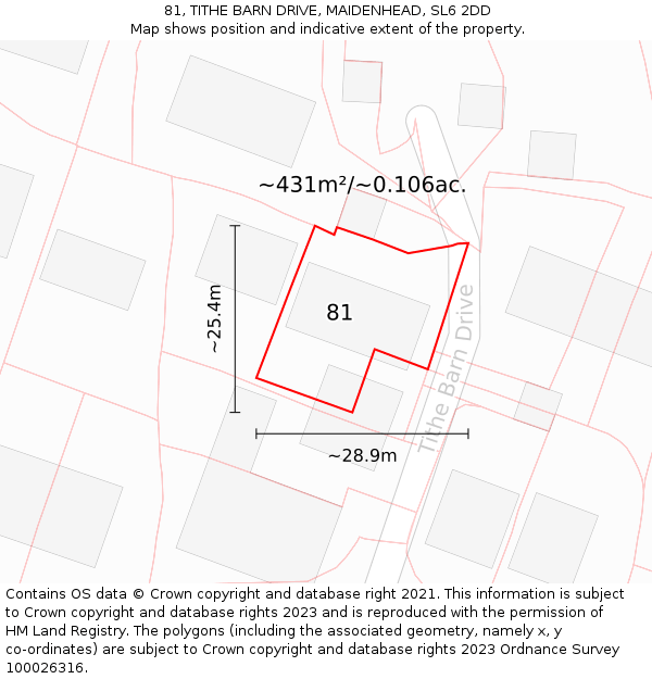 81, TITHE BARN DRIVE, MAIDENHEAD, SL6 2DD: Plot and title map