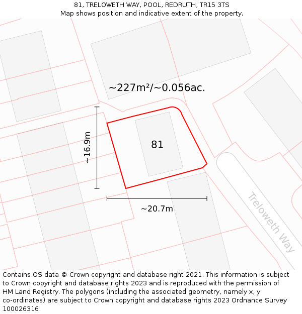 81, TRELOWETH WAY, POOL, REDRUTH, TR15 3TS: Plot and title map