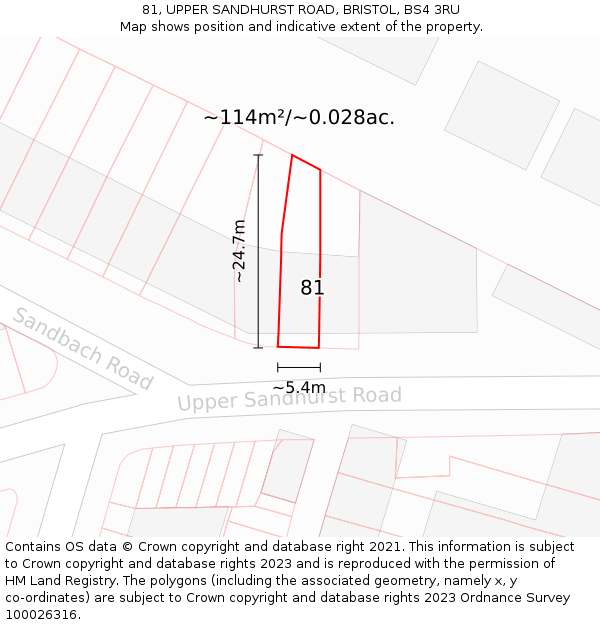 81, UPPER SANDHURST ROAD, BRISTOL, BS4 3RU: Plot and title map