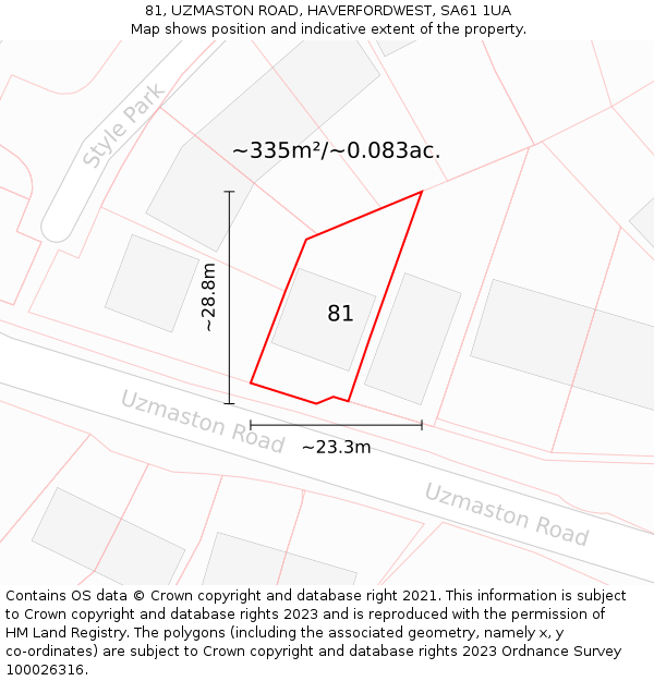 81, UZMASTON ROAD, HAVERFORDWEST, SA61 1UA: Plot and title map