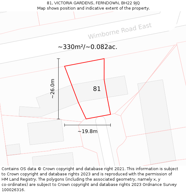 81, VICTORIA GARDENS, FERNDOWN, BH22 9JQ: Plot and title map