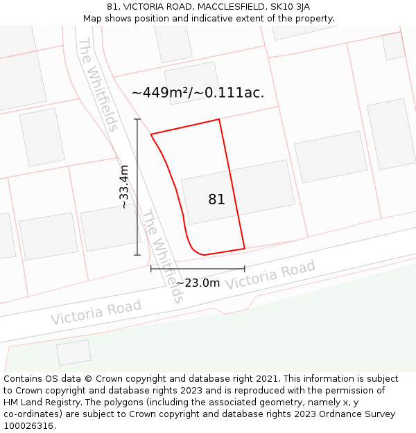 81, VICTORIA ROAD, MACCLESFIELD, SK10 3JA: Plot and title map