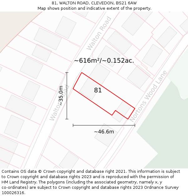 81, WALTON ROAD, CLEVEDON, BS21 6AW: Plot and title map