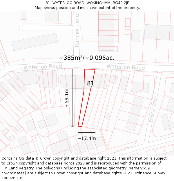 81, WATERLOO ROAD, WOKINGHAM, RG40 2JE: Plot and title map