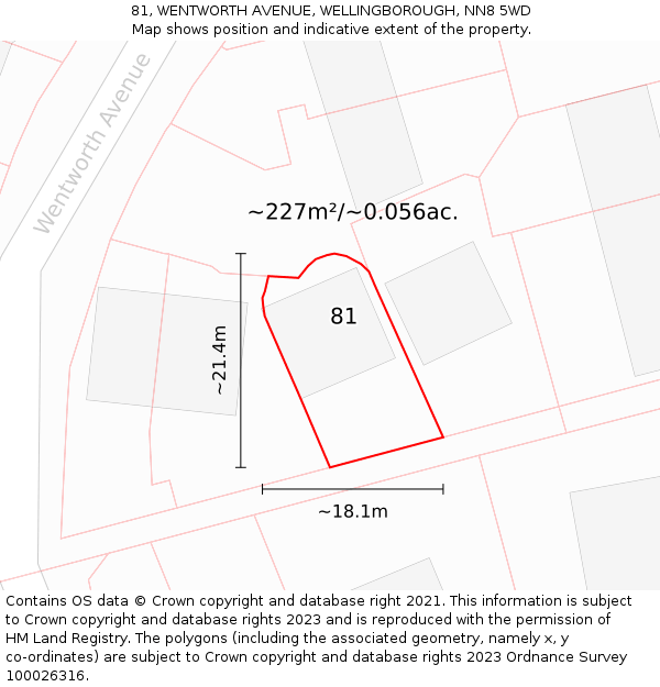 81, WENTWORTH AVENUE, WELLINGBOROUGH, NN8 5WD: Plot and title map