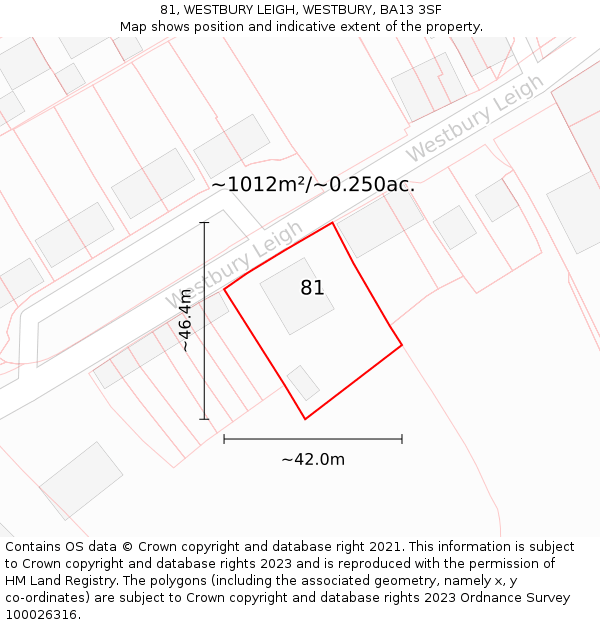 81, WESTBURY LEIGH, WESTBURY, BA13 3SF: Plot and title map