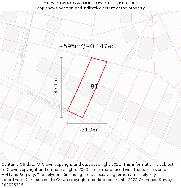 81, WESTWOOD AVENUE, LOWESTOFT, NR33 9RS: Plot and title map