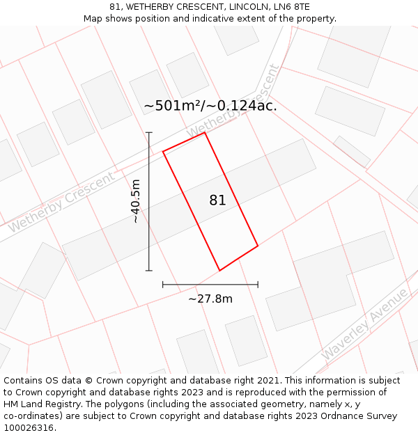 81, WETHERBY CRESCENT, LINCOLN, LN6 8TE: Plot and title map