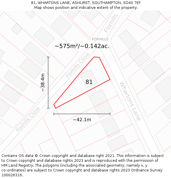 81, WHARTONS LANE, ASHURST, SOUTHAMPTON, SO40 7EF: Plot and title map