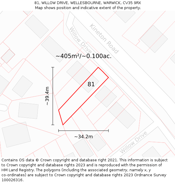 81, WILLOW DRIVE, WELLESBOURNE, WARWICK, CV35 9RX: Plot and title map