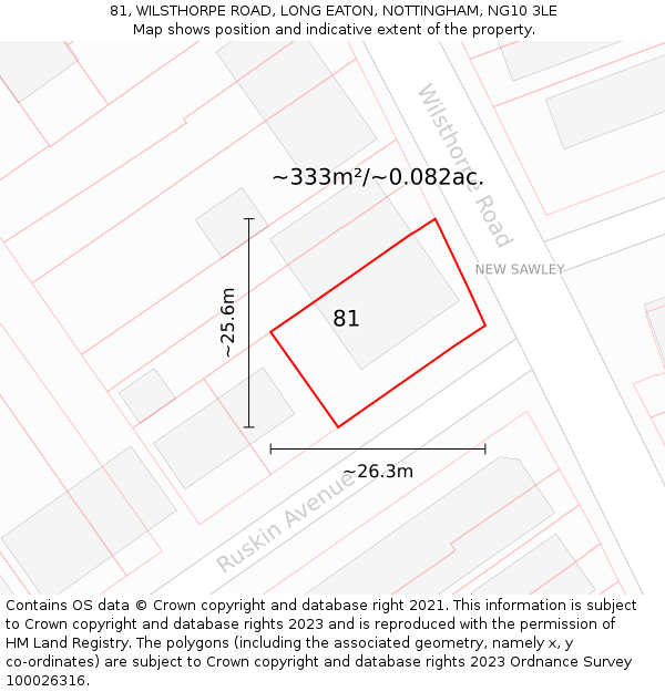 81, WILSTHORPE ROAD, LONG EATON, NOTTINGHAM, NG10 3LE: Plot and title map