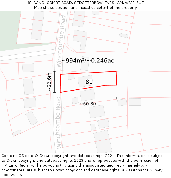 81, WINCHCOMBE ROAD, SEDGEBERROW, EVESHAM, WR11 7UZ: Plot and title map