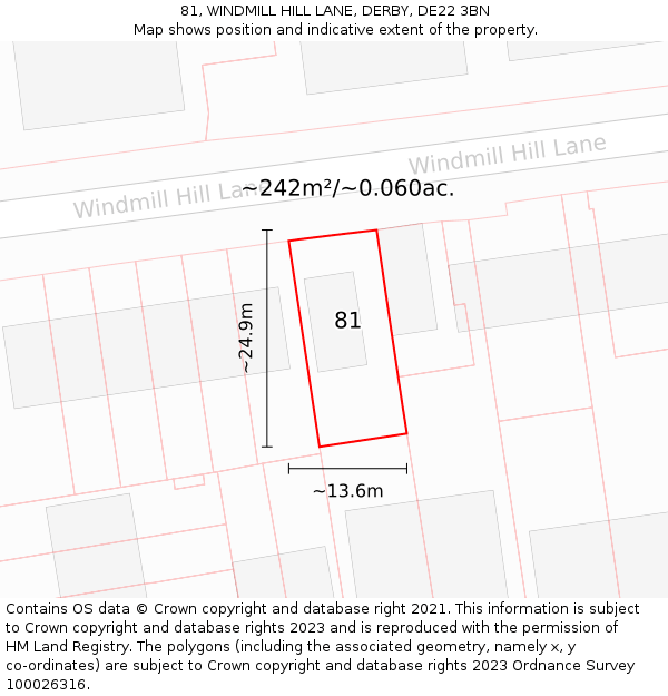 81, WINDMILL HILL LANE, DERBY, DE22 3BN: Plot and title map