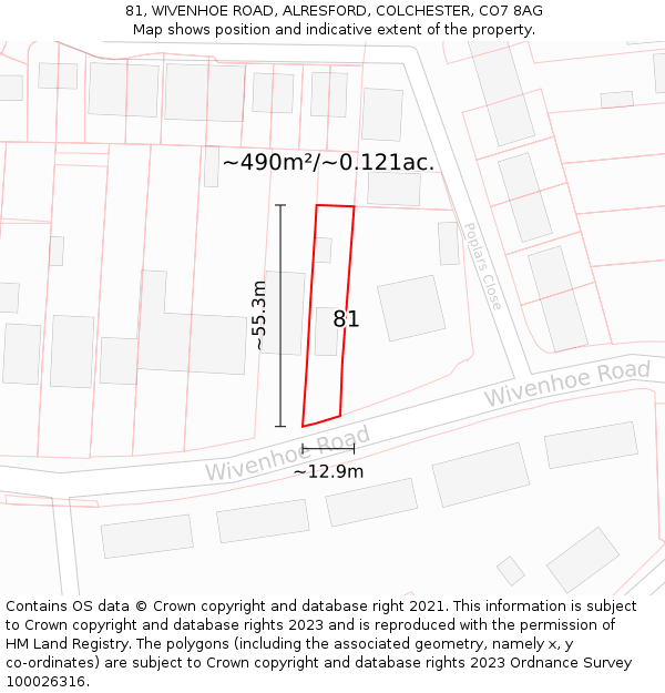 81, WIVENHOE ROAD, ALRESFORD, COLCHESTER, CO7 8AG: Plot and title map