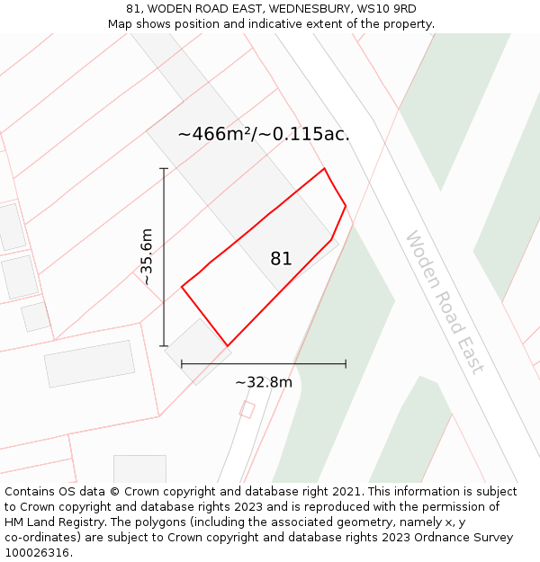 81, WODEN ROAD EAST, WEDNESBURY, WS10 9RD: Plot and title map
