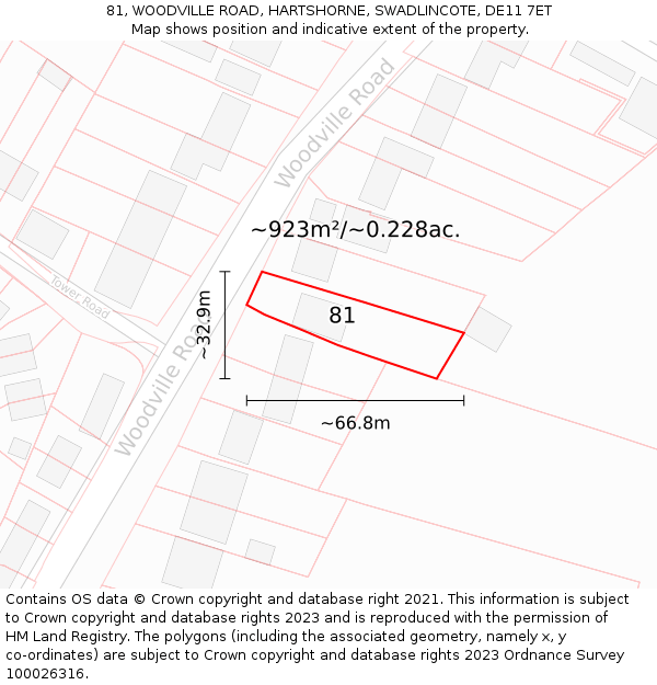 81, WOODVILLE ROAD, HARTSHORNE, SWADLINCOTE, DE11 7ET: Plot and title map