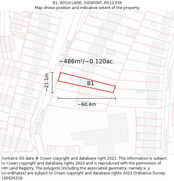 81, WYCH LANE, GOSPORT, PO13 0TA: Plot and title map