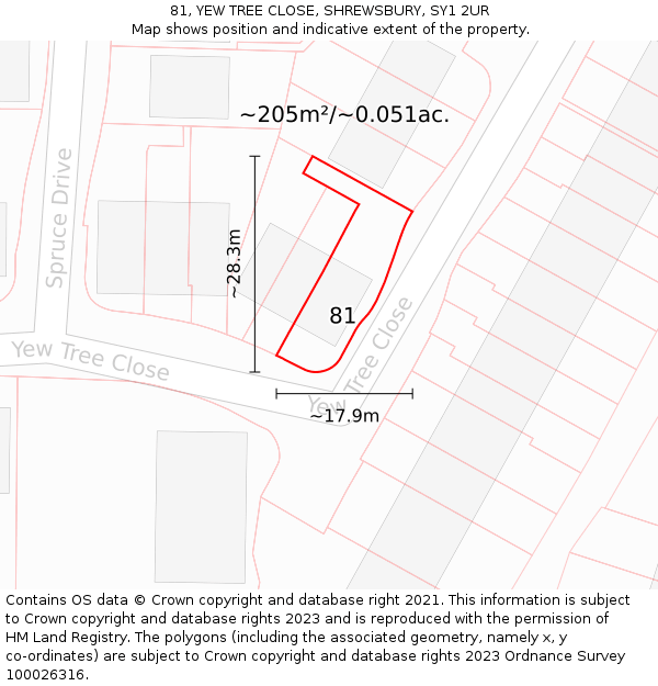 81, YEW TREE CLOSE, SHREWSBURY, SY1 2UR: Plot and title map