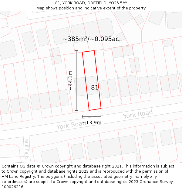 81, YORK ROAD, DRIFFIELD, YO25 5AY: Plot and title map