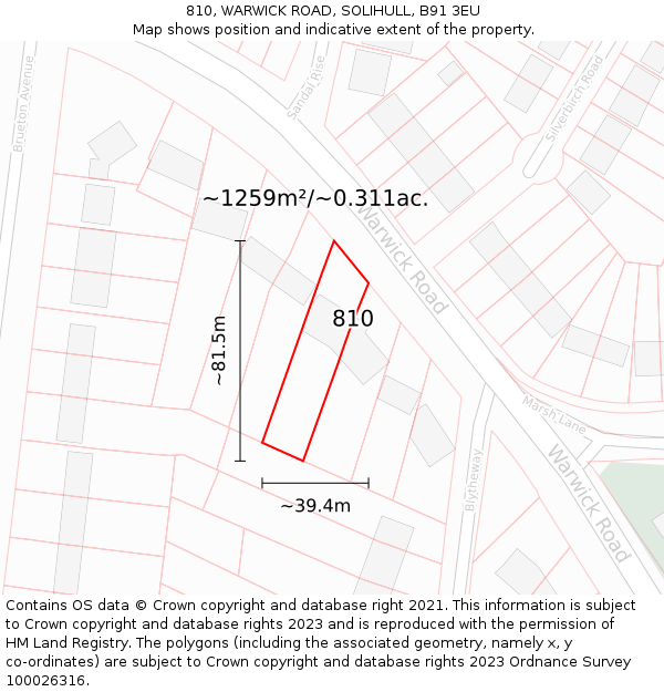 810, WARWICK ROAD, SOLIHULL, B91 3EU: Plot and title map