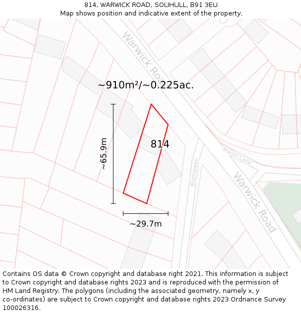 814, WARWICK ROAD, SOLIHULL, B91 3EU: Plot and title map