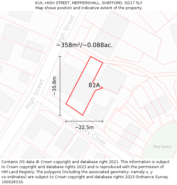 81A, HIGH STREET, MEPPERSHALL, SHEFFORD, SG17 5LY: Plot and title map