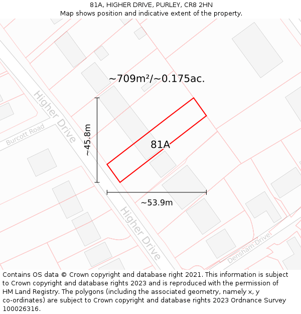 81A, HIGHER DRIVE, PURLEY, CR8 2HN: Plot and title map