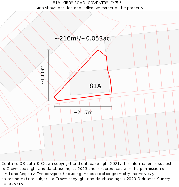 81A, KIRBY ROAD, COVENTRY, CV5 6HL: Plot and title map