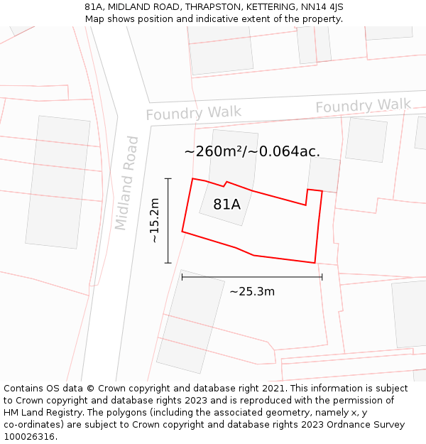 81A, MIDLAND ROAD, THRAPSTON, KETTERING, NN14 4JS: Plot and title map