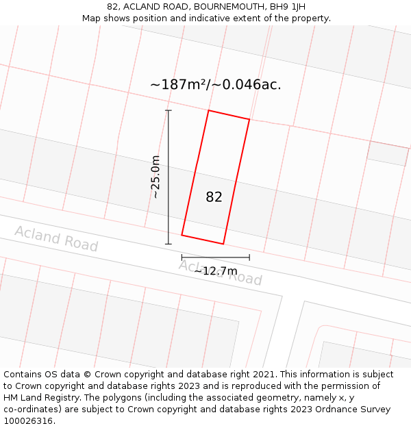82, ACLAND ROAD, BOURNEMOUTH, BH9 1JH: Plot and title map