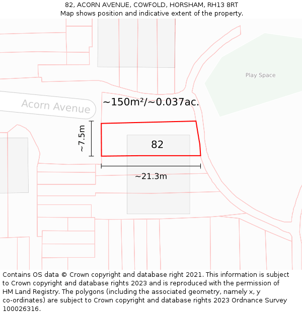 82, ACORN AVENUE, COWFOLD, HORSHAM, RH13 8RT: Plot and title map