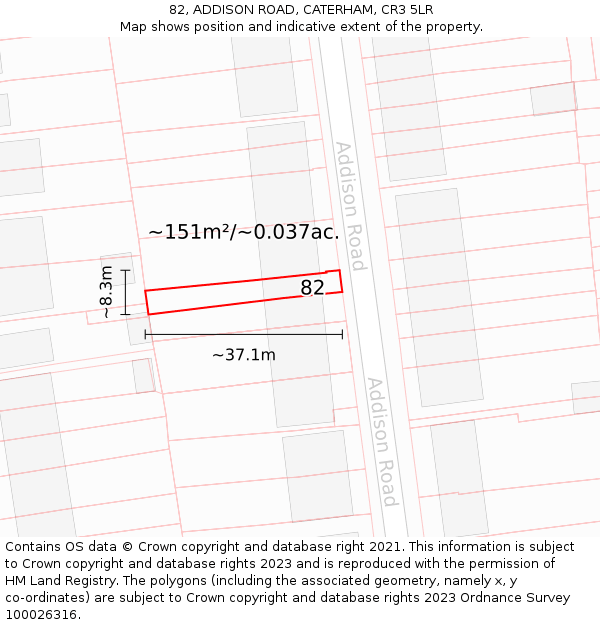 82, ADDISON ROAD, CATERHAM, CR3 5LR: Plot and title map