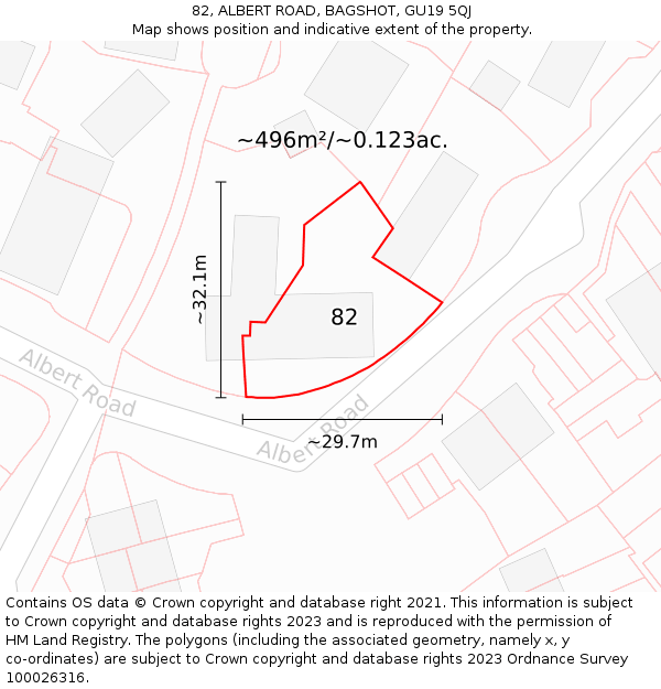 82, ALBERT ROAD, BAGSHOT, GU19 5QJ: Plot and title map