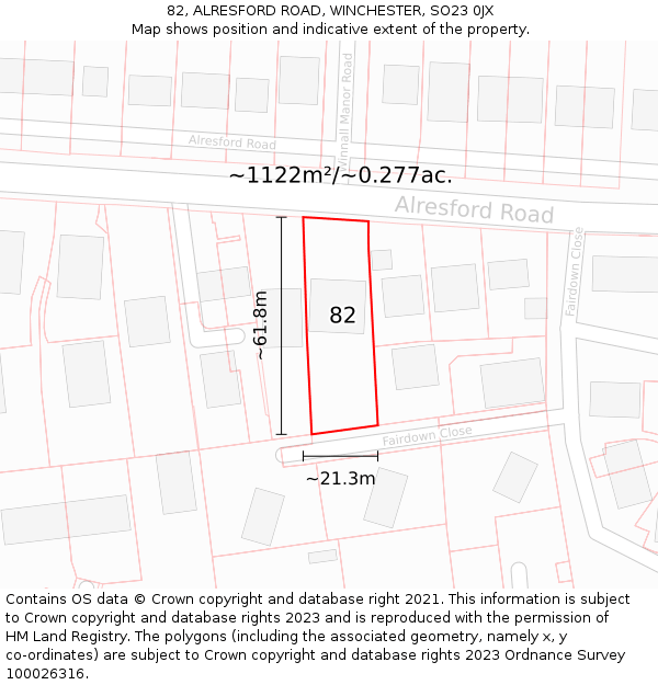 82, ALRESFORD ROAD, WINCHESTER, SO23 0JX: Plot and title map