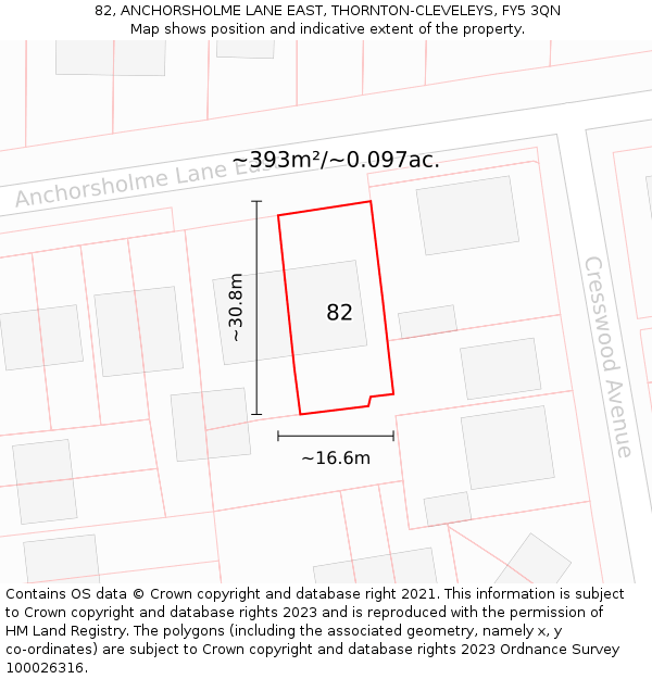 82, ANCHORSHOLME LANE EAST, THORNTON-CLEVELEYS, FY5 3QN: Plot and title map