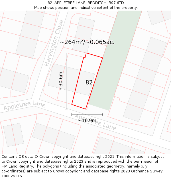 82, APPLETREE LANE, REDDITCH, B97 6TD: Plot and title map