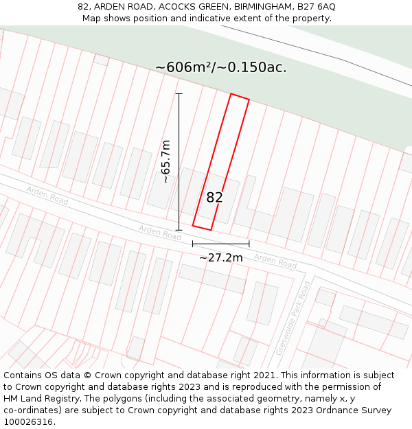 82, ARDEN ROAD, ACOCKS GREEN, BIRMINGHAM, B27 6AQ: Plot and title map