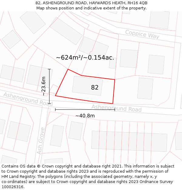 82, ASHENGROUND ROAD, HAYWARDS HEATH, RH16 4QB: Plot and title map