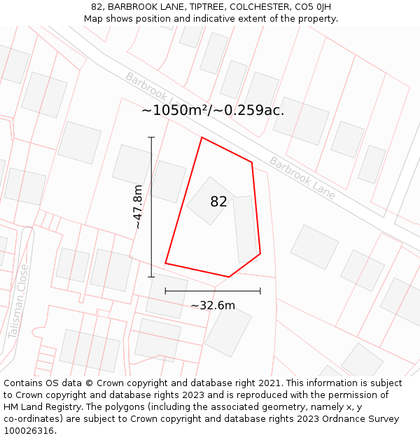 82, BARBROOK LANE, TIPTREE, COLCHESTER, CO5 0JH: Plot and title map