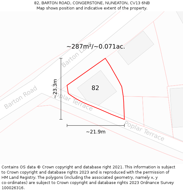 82, BARTON ROAD, CONGERSTONE, NUNEATON, CV13 6NB: Plot and title map