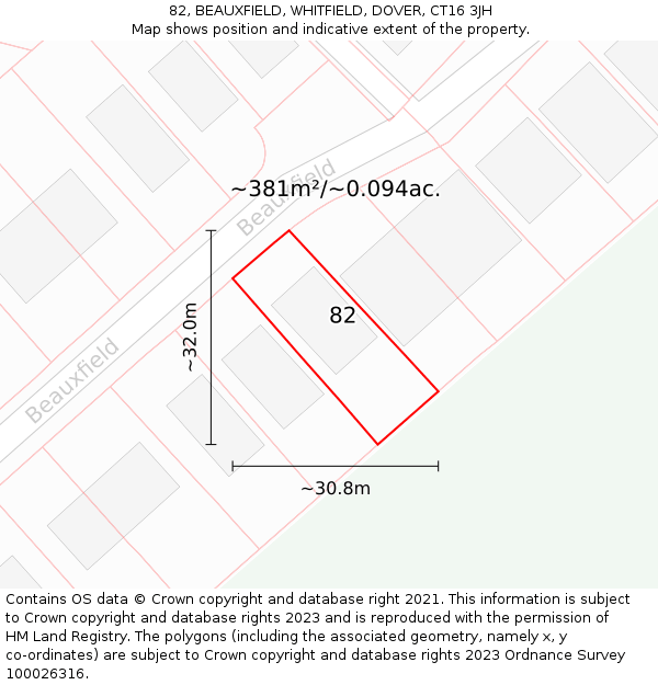 82, BEAUXFIELD, WHITFIELD, DOVER, CT16 3JH: Plot and title map