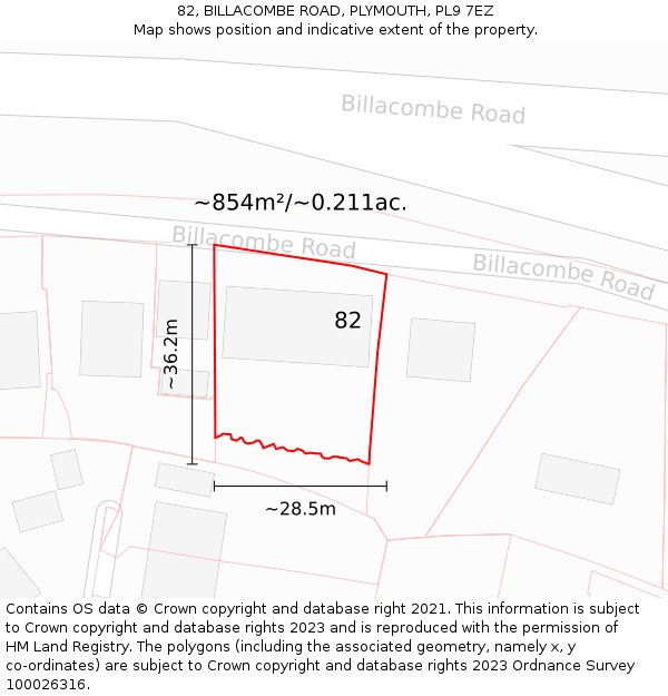 82, BILLACOMBE ROAD, PLYMOUTH, PL9 7EZ: Plot and title map