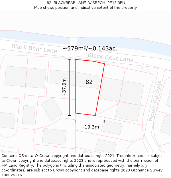 82, BLACKBEAR LANE, WISBECH, PE13 3RU: Plot and title map