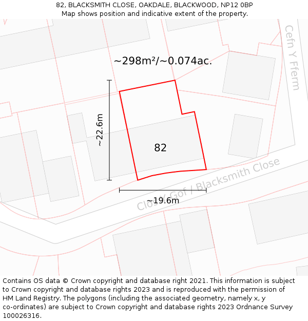 82, BLACKSMITH CLOSE, OAKDALE, BLACKWOOD, NP12 0BP: Plot and title map